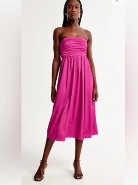Abercrombie & Fitch Emerson ruched strapless midi dress Size Small